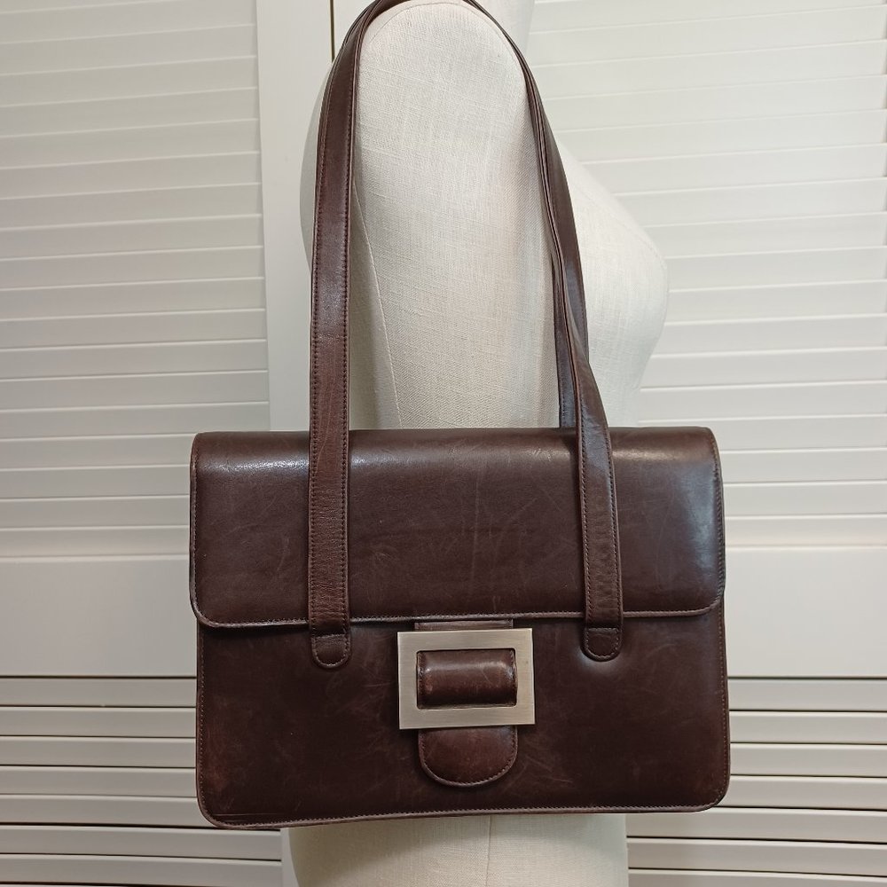 Johnny Farah Vintage Brown Leather Shoulder Bag - Picture 1 of 13